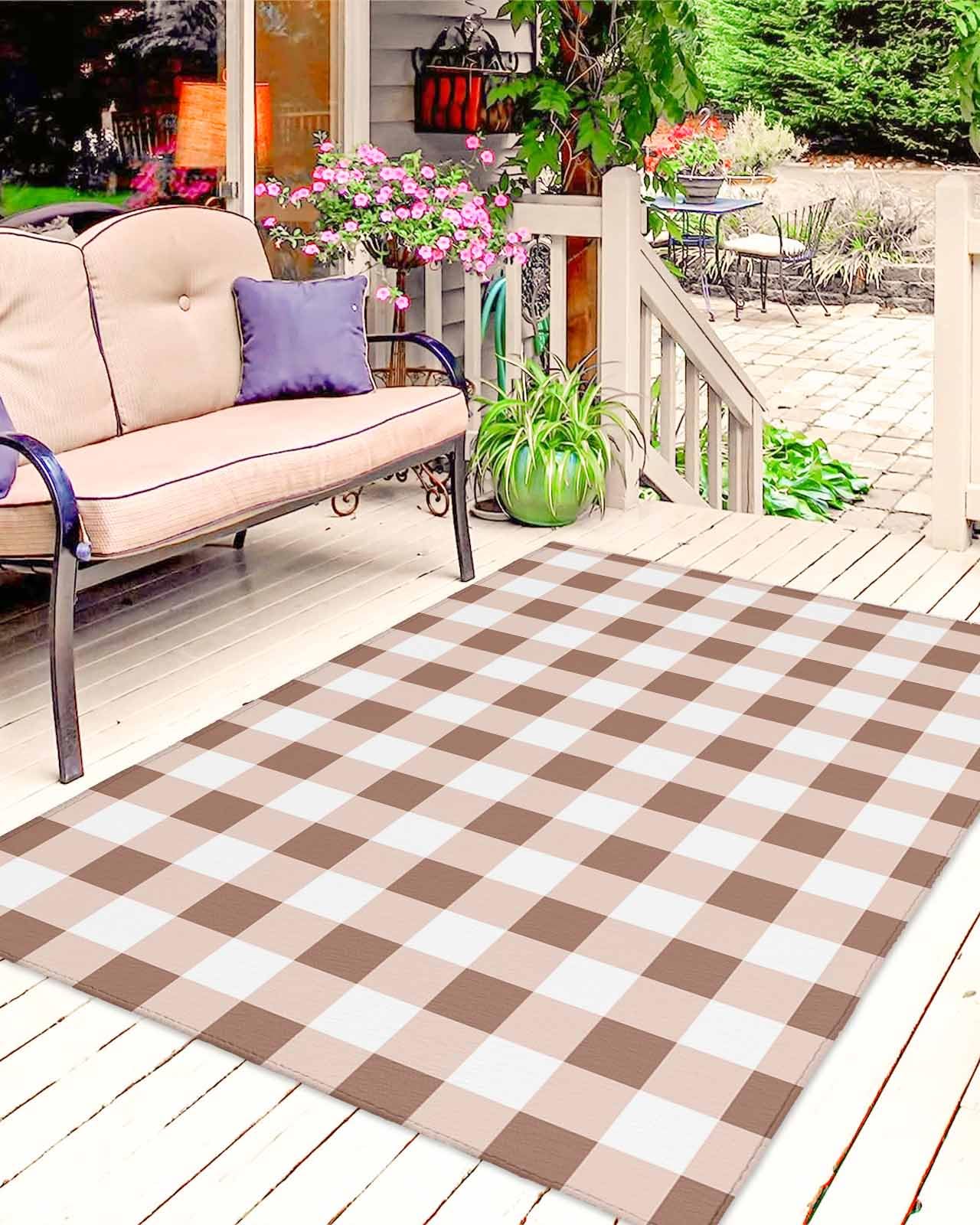 Amazon.com: Brown Checkered Outdoor Rug, 5x8 Feet Outdoor Plastic